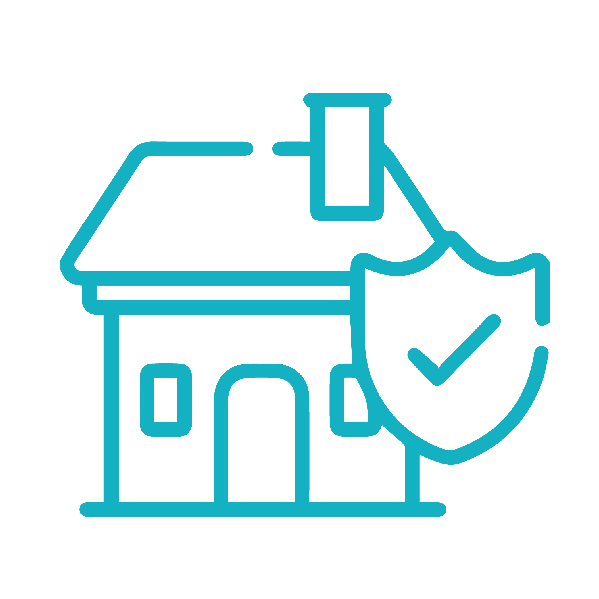 Blue icon of a house being protected by a shield | Featured image for the Home Renovation Design page by AQWA Construction.